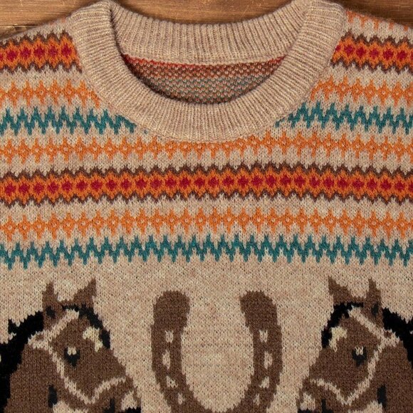 Multicolor Casual Women's Western Horse Graphic Sweater top - Picture 5 of 6